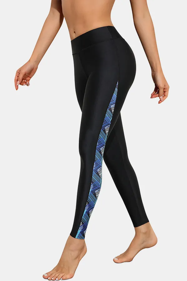 Geometric Prints High Waist Long Swim Pants Swim Leggings Swim Tights