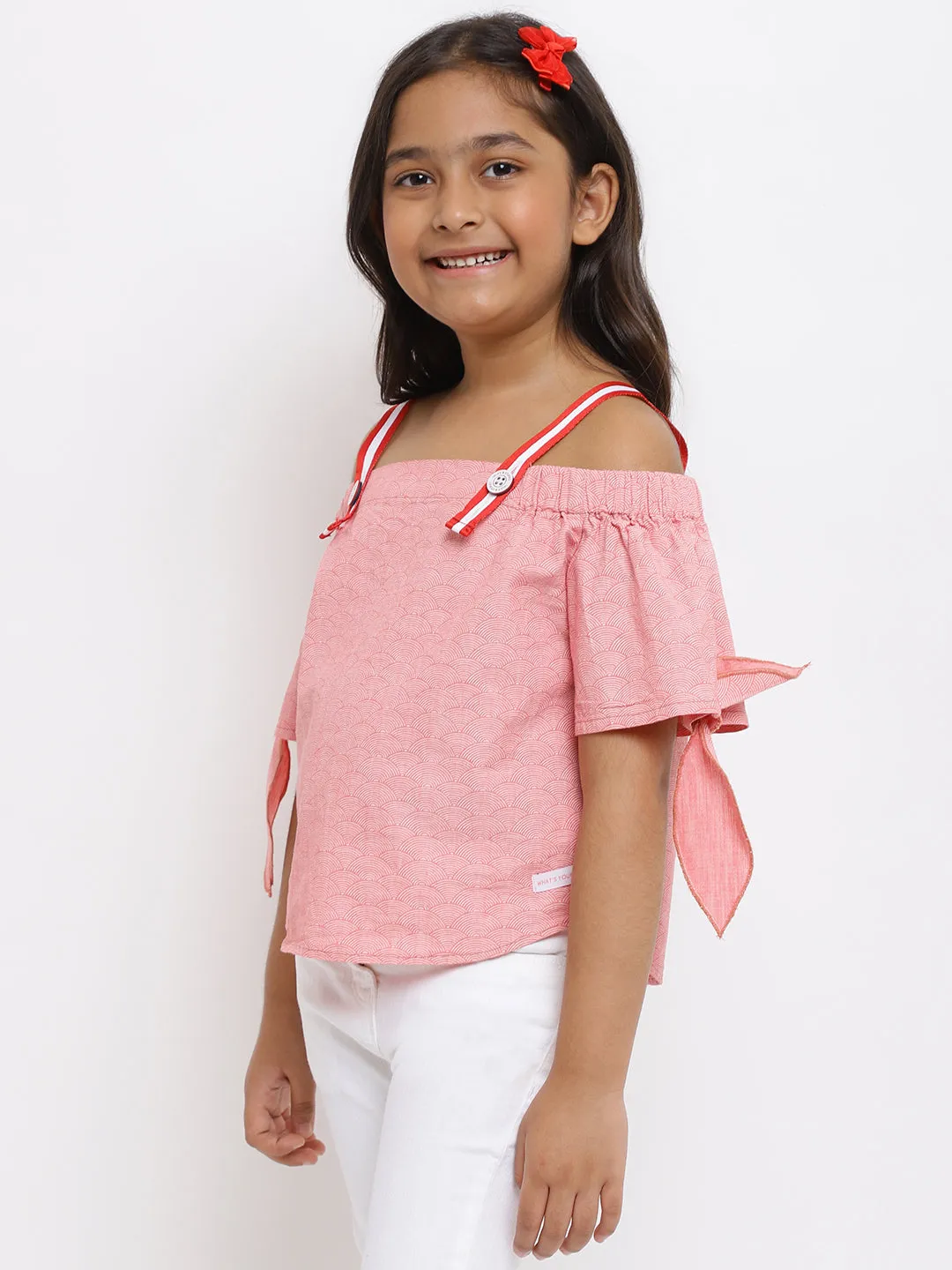 Girls Pink Printed Cotton Top