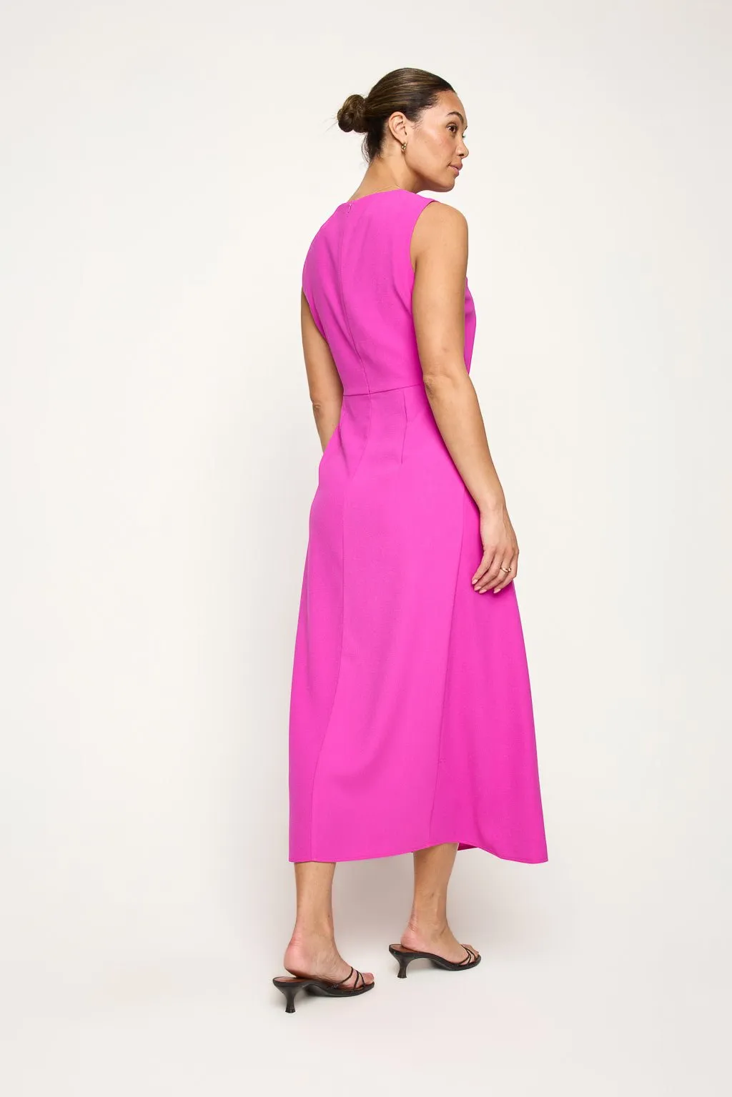 Gloria Sleeveless Side Ruched Midi Dress