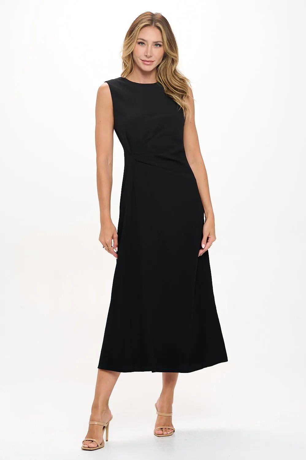 Gloria Sleeveless Side Ruched Midi Dress