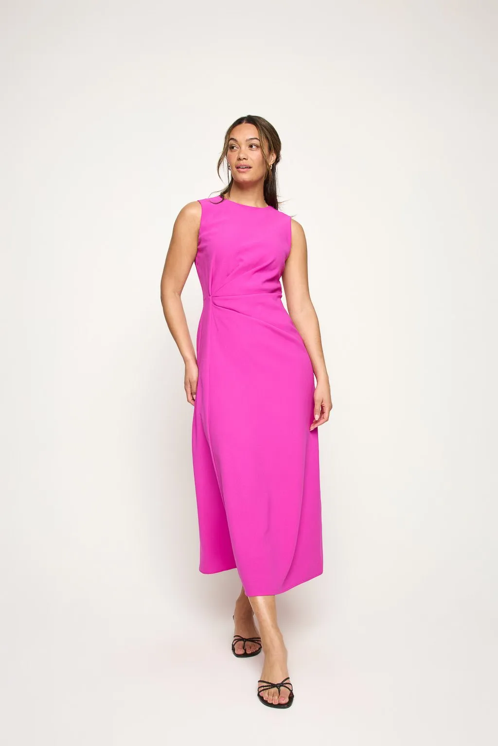 Gloria Sleeveless Side Ruched Midi Dress