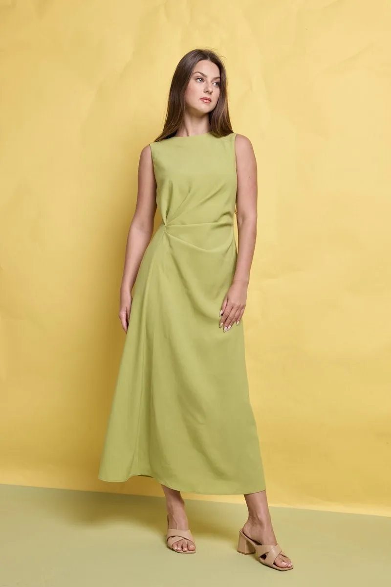 Gloria Sleeveless Side Ruched Midi Dress