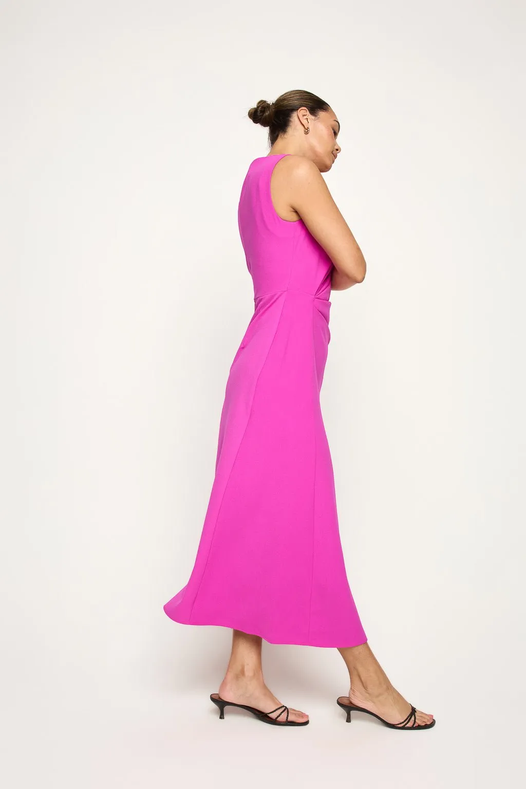 Gloria Sleeveless Side Ruched Midi Dress