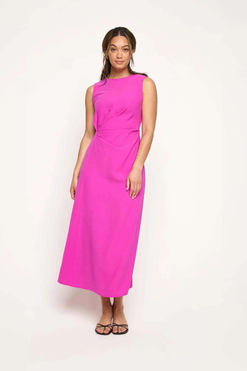 Gloria Sleeveless Side Ruched Midi Dress