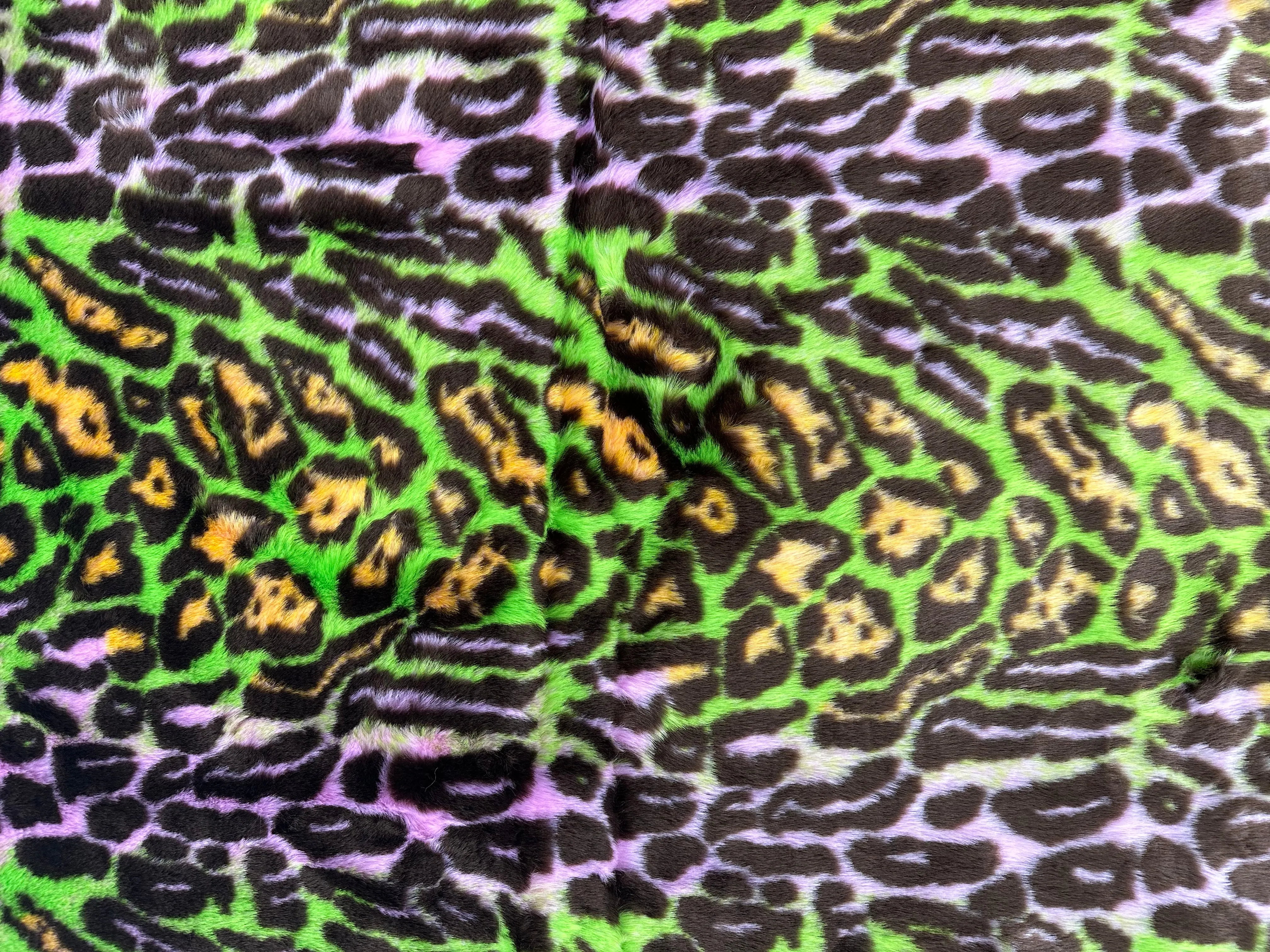 Green Leopard Short pile Faux Fur Fabric By The Yard