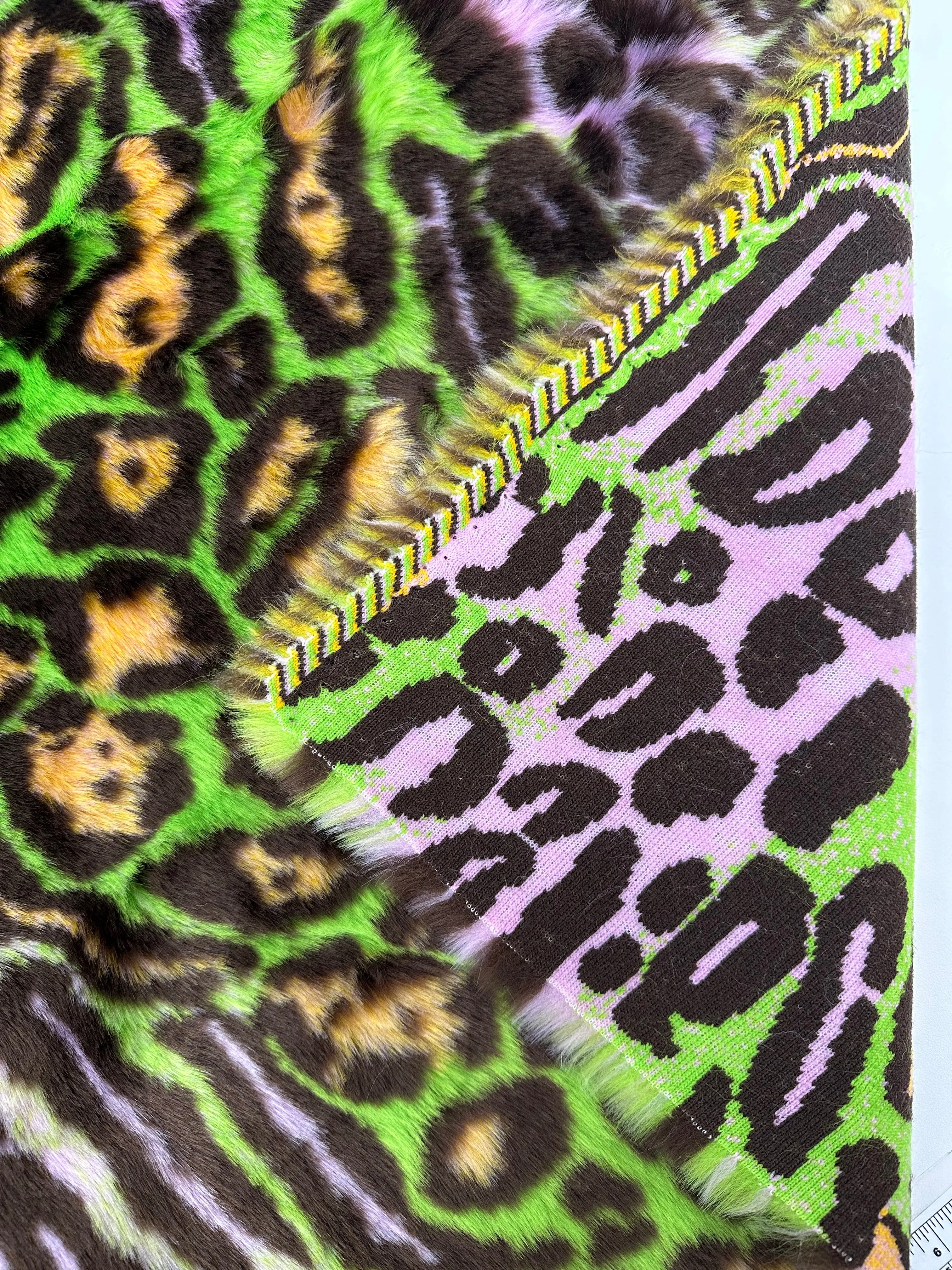 Green Leopard Short pile Faux Fur Fabric By The Yard