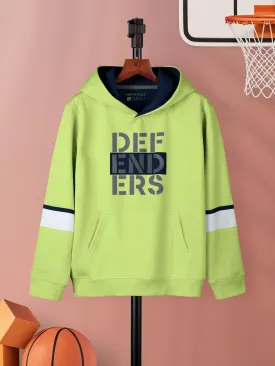 Green Typography Cotton Blend Hoodie Sweatshirt For Girls