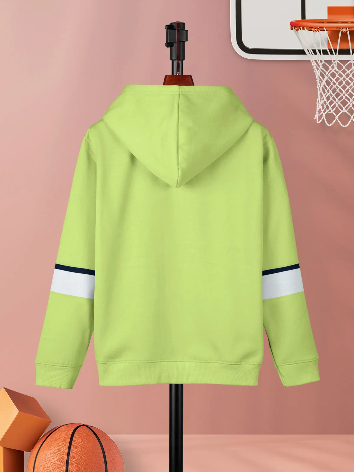 Green Typography Cotton Blend Hoodie Sweatshirt For Girls