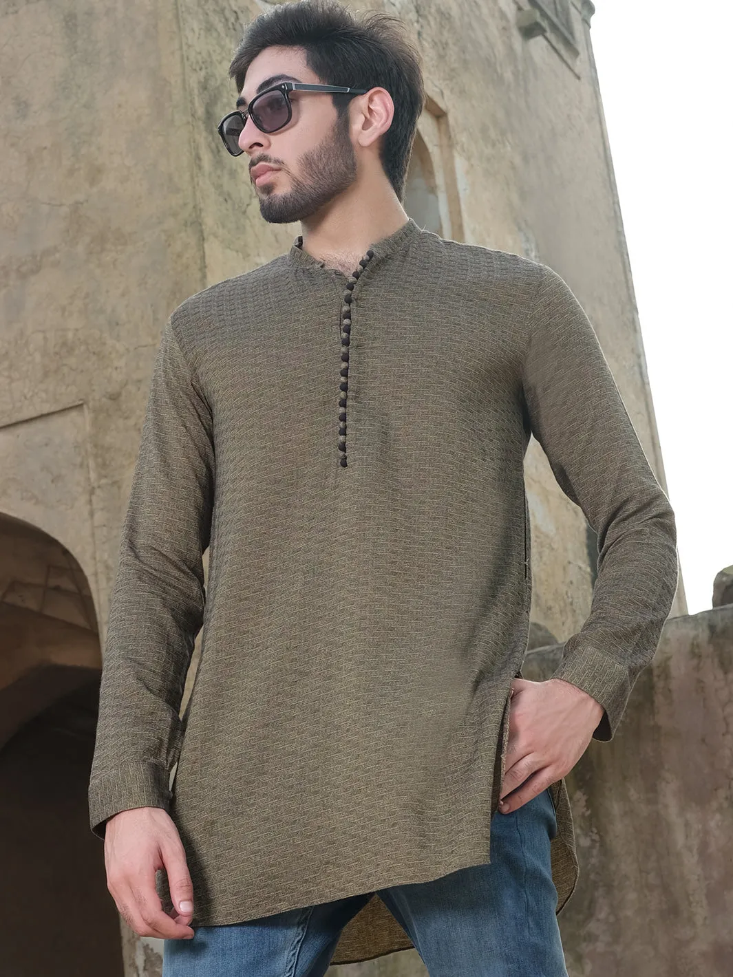 Green Woven Kurta - AL-K-876