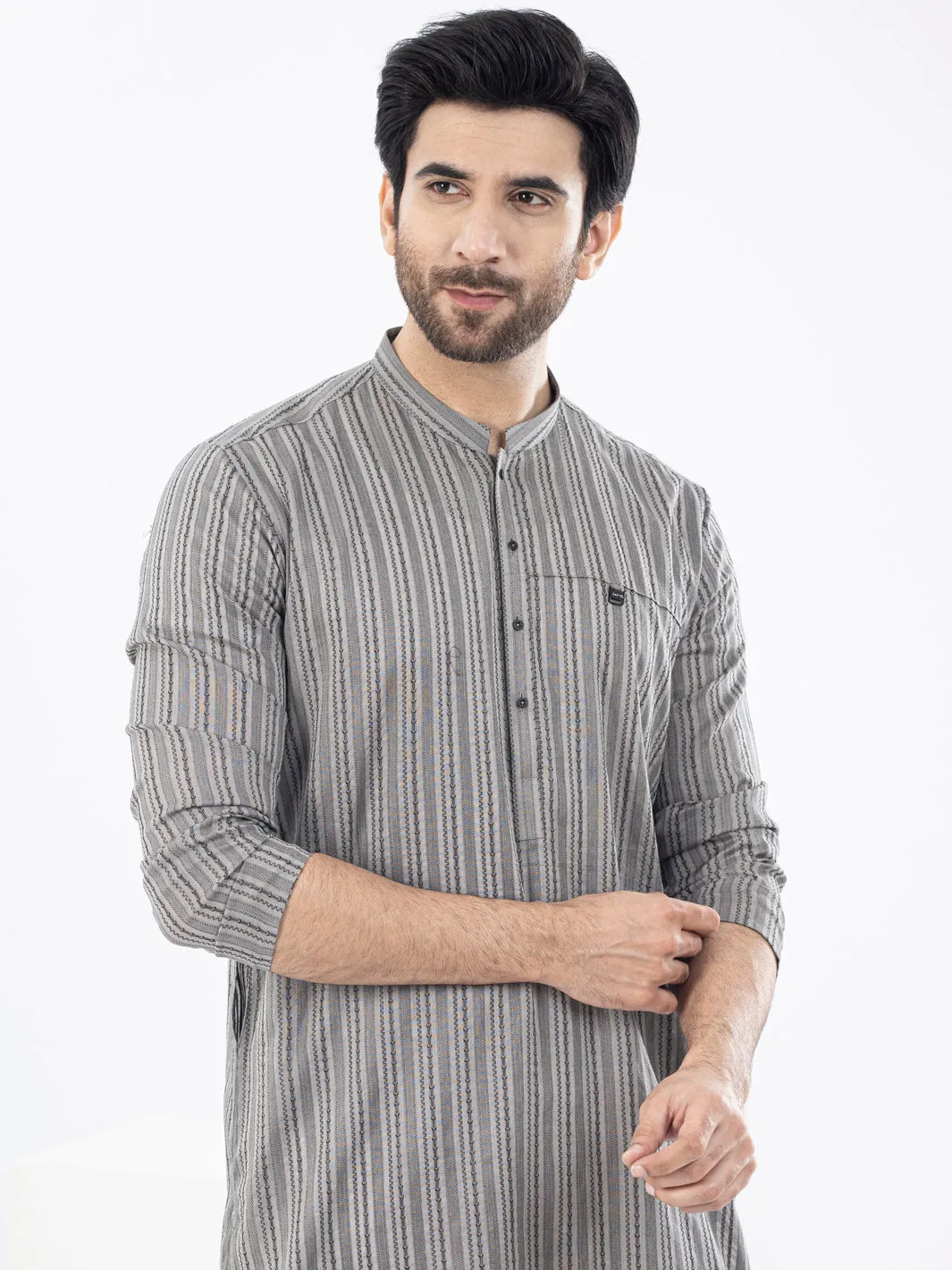 Grey Cotton Kurta - AL-K-1076