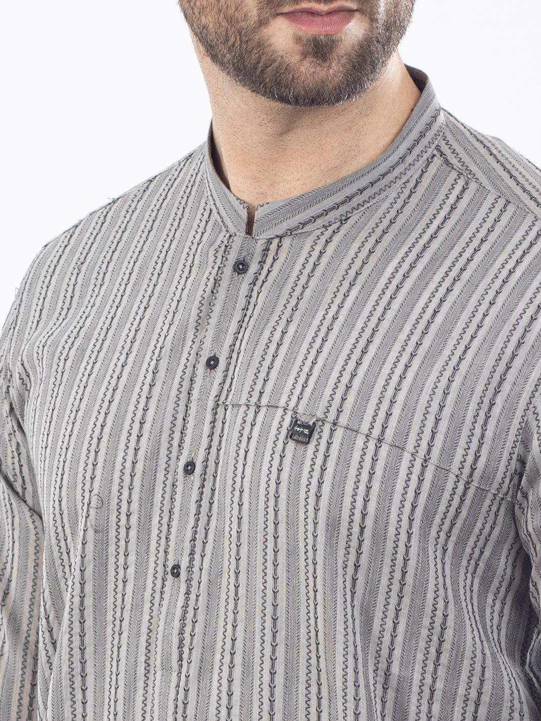 Grey Cotton Kurta - AL-K-1076