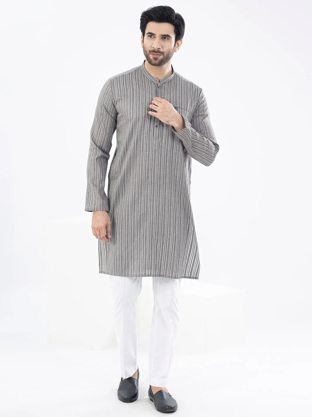 Grey Cotton Kurta - AL-K-1076