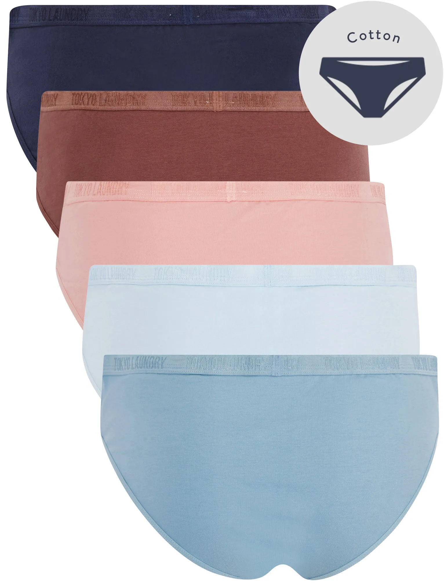 Hallie (5 Pack) Cotton Assorted Briefs in Peacoat / Marron / Pale Mauve / Niagara Mist / Mountain Spring - Tokyo Laundry