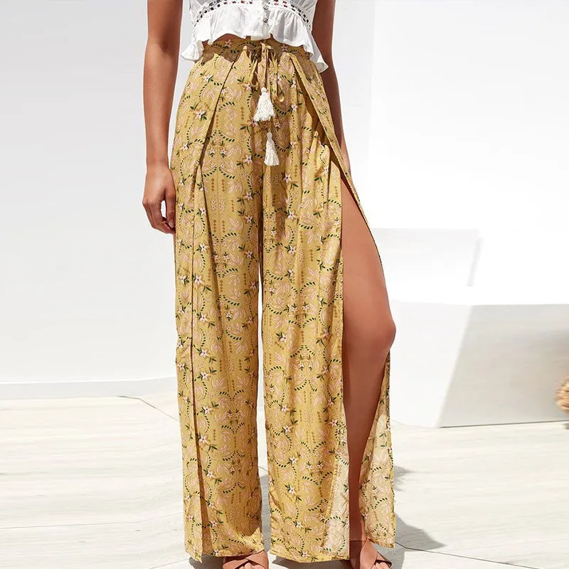 High Waist Vintage Split Floral Pants