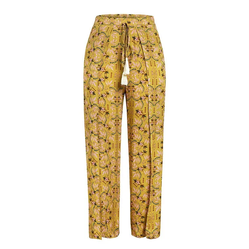 High Waist Vintage Split Floral Pants