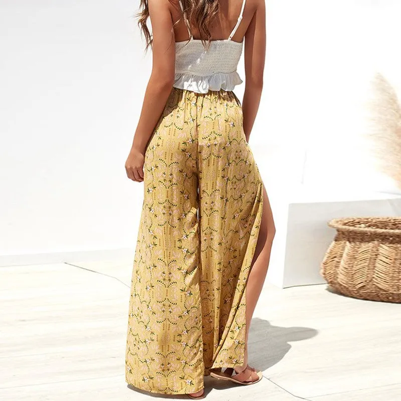 High Waist Vintage Split Floral Pants