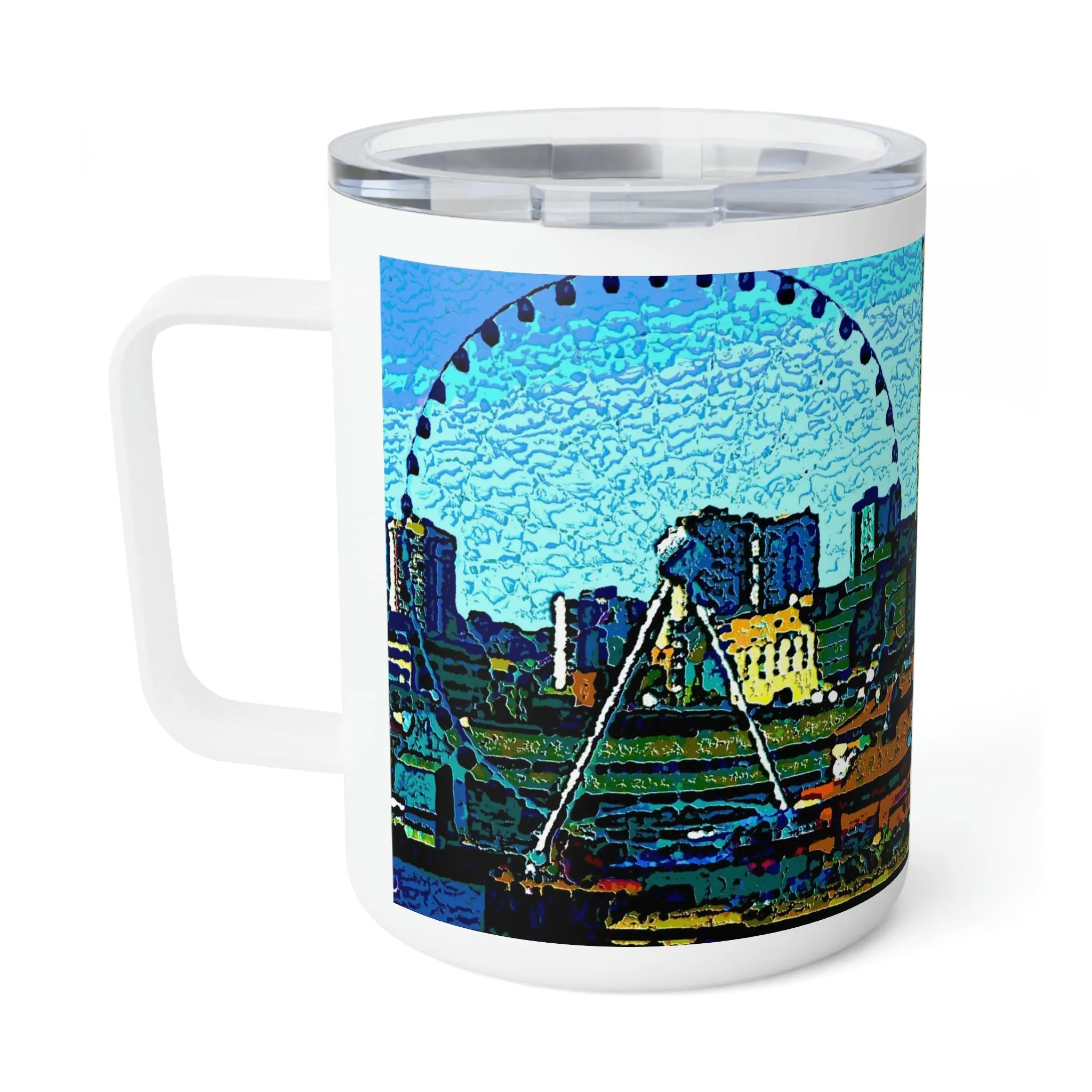 Insulated Coffee Mug, 10oz  ... That Classic Wheel ... 'Seattle's Wheel' ... & An Old Classic Waterside Vendors ...  'Family Archives' ... Original Works ...