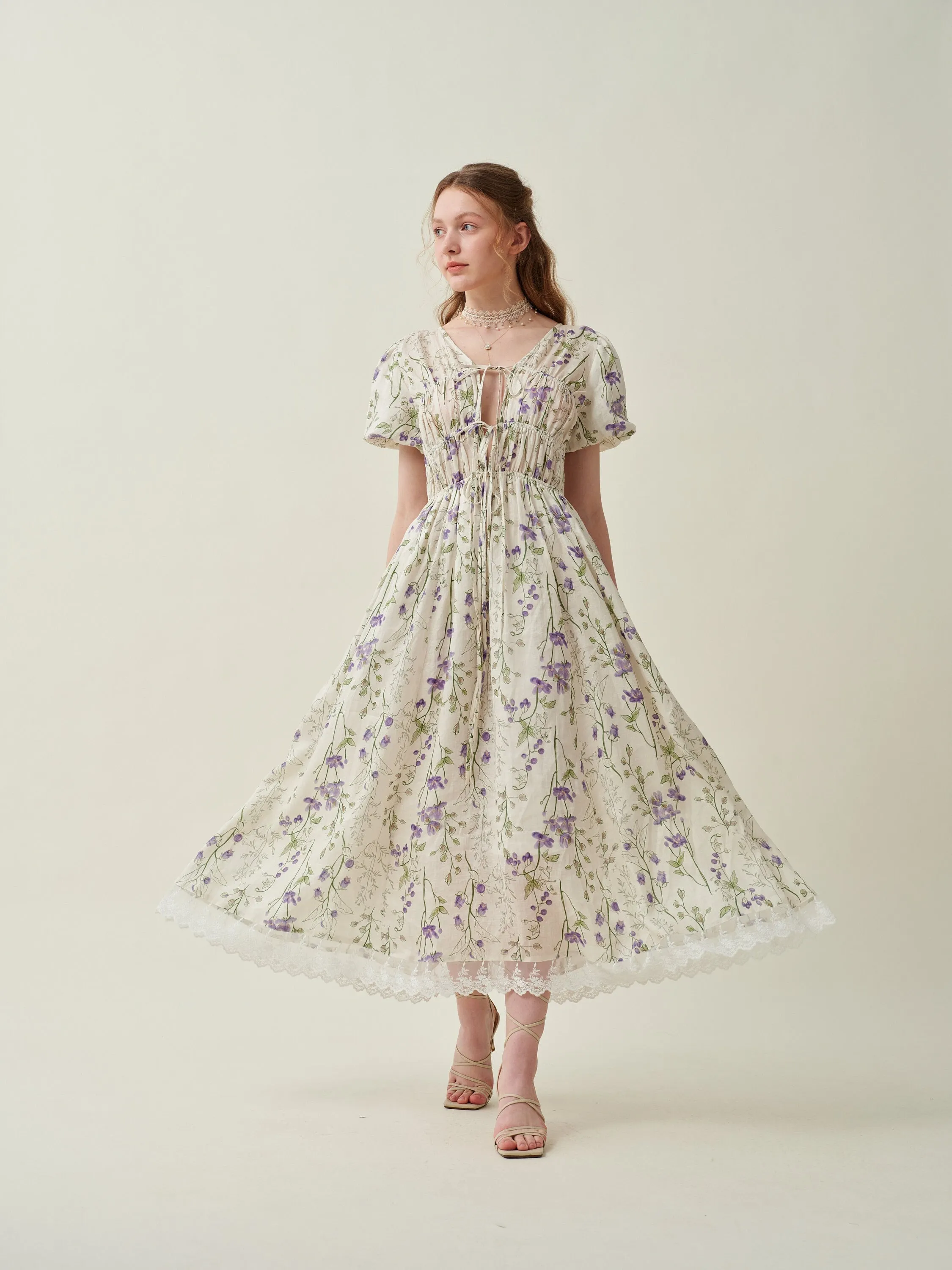 Iris 23 | Floral 100% linen dress