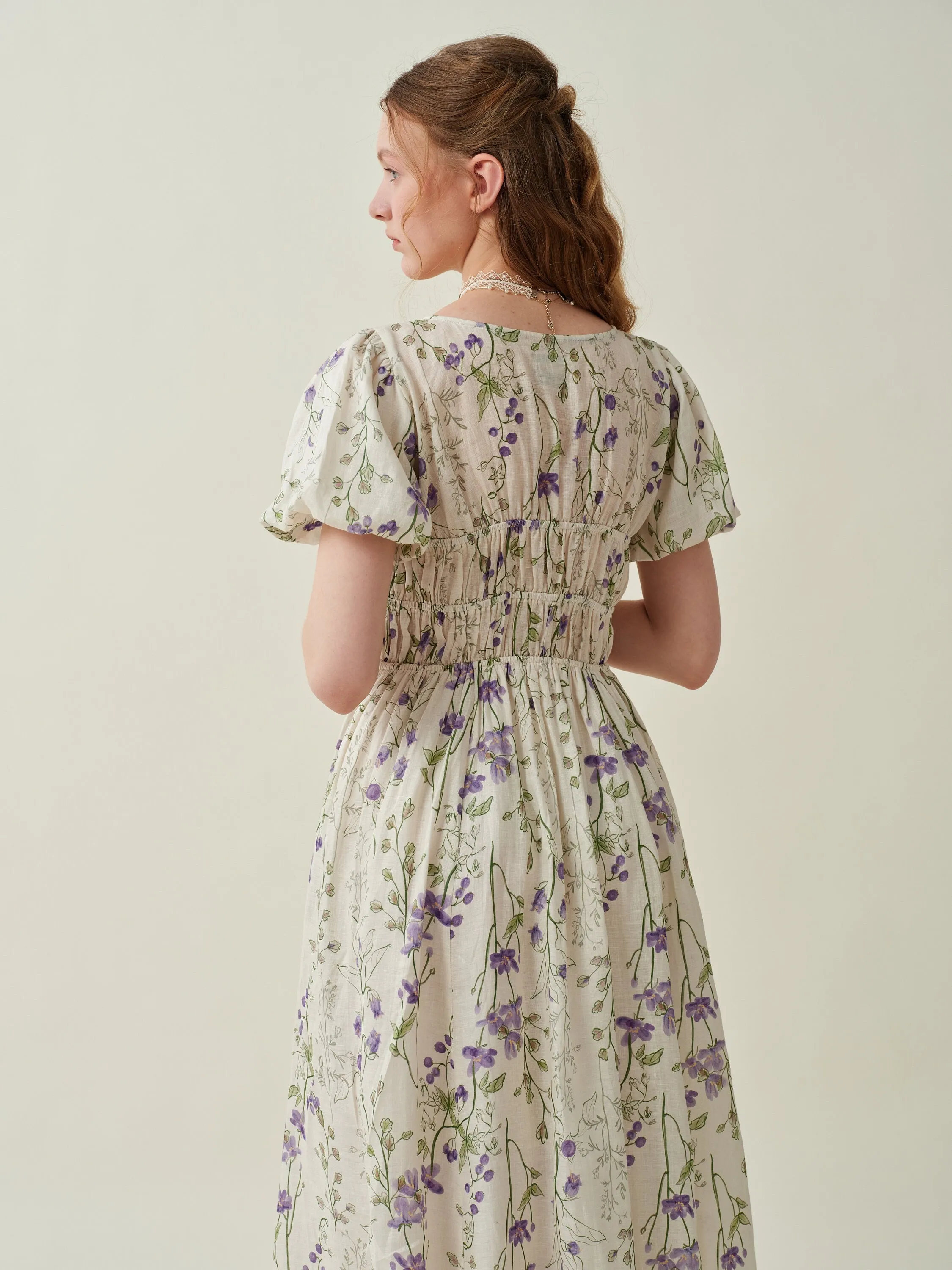 Iris 23 | Floral 100% linen dress