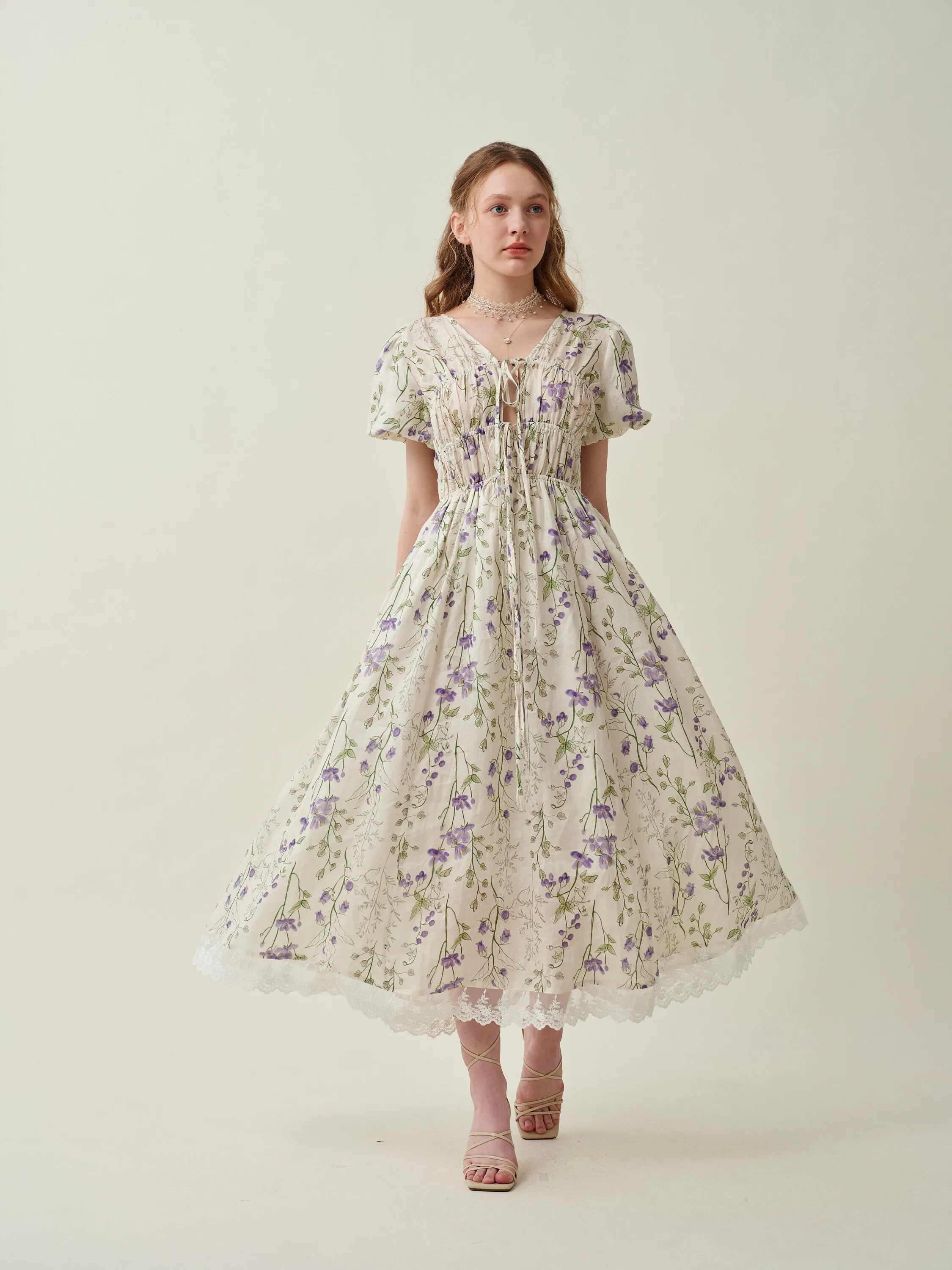 Iris 23 | Floral 100% linen dress