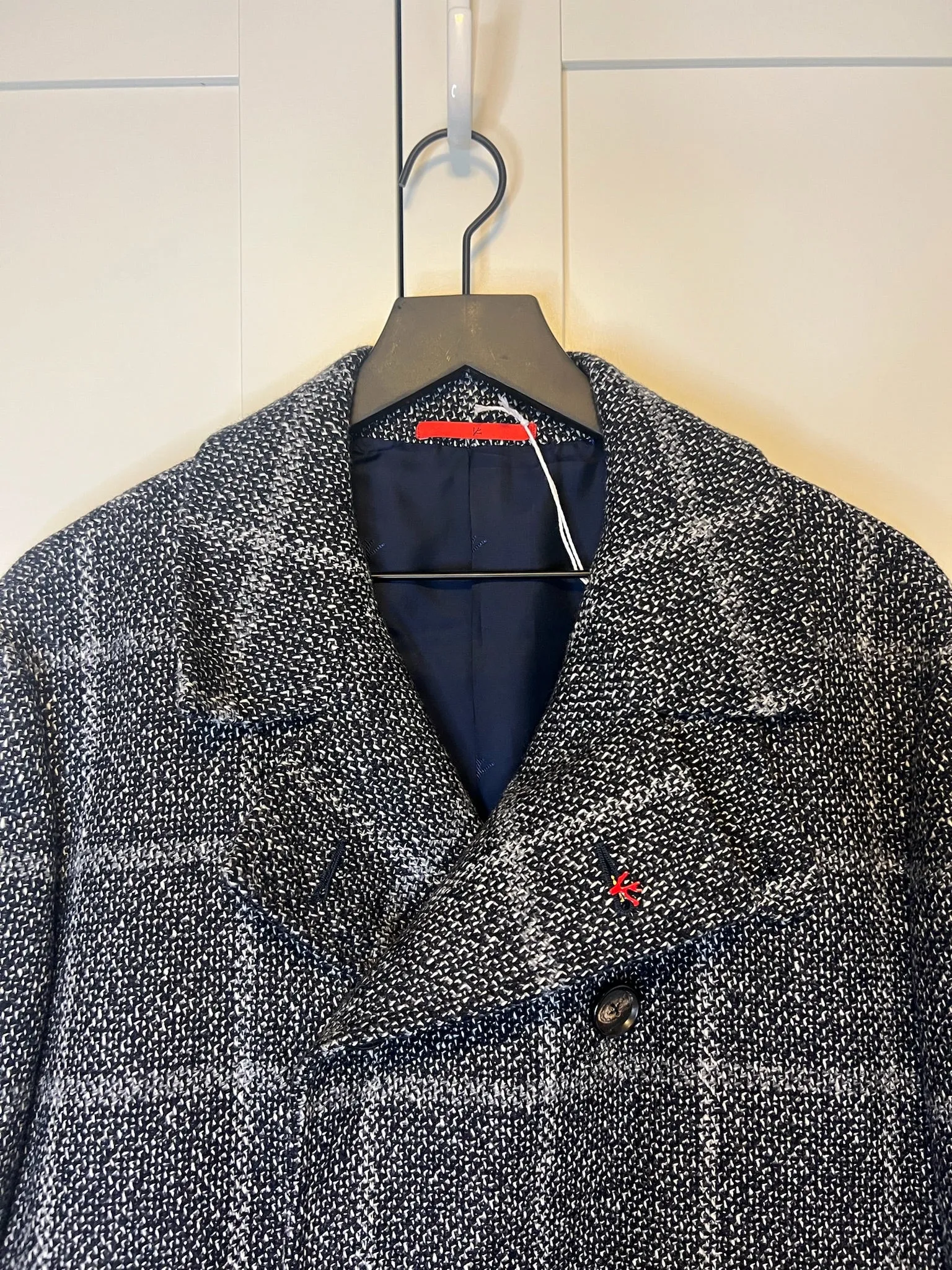 Isaia Napoli Plaid Navy Coat, Size 54R