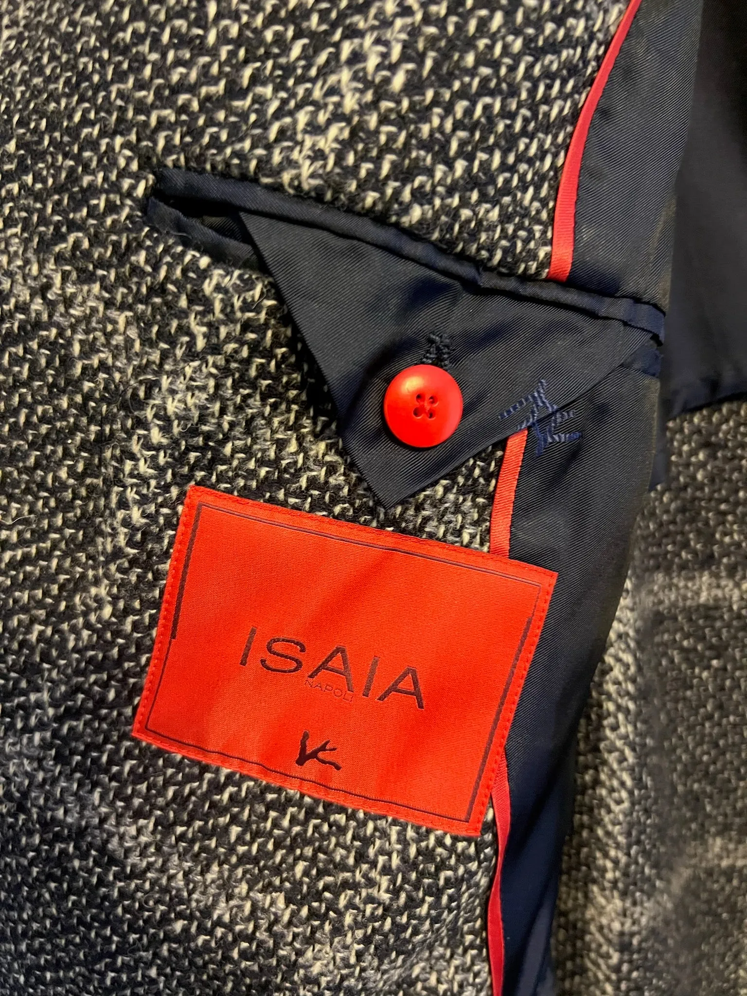 Isaia Napoli Plaid Navy Coat, Size 54R