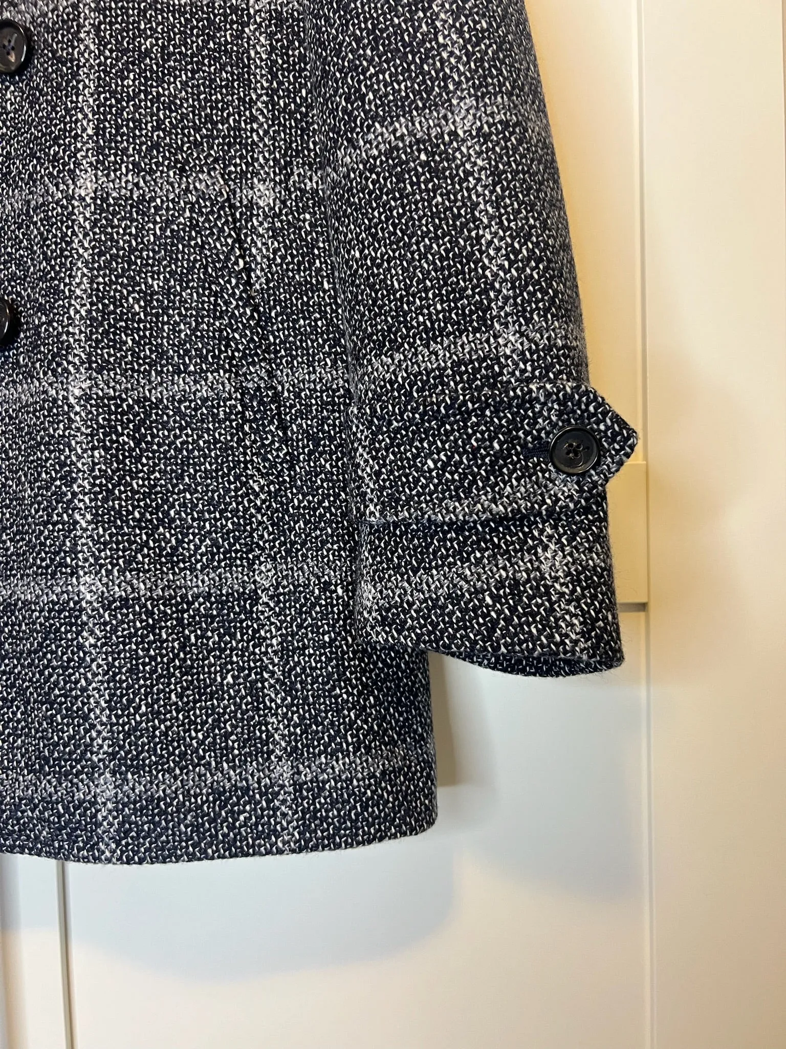 Isaia Napoli Plaid Navy Coat, Size 54R