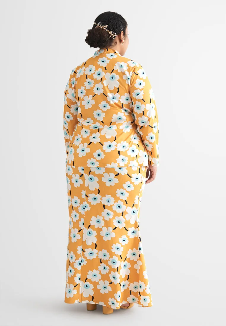 Kamilia Printed Cotton Kebaya Set - Yellow Floral