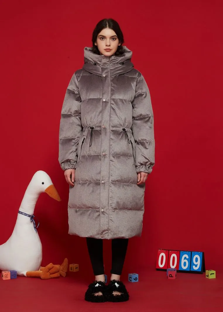 Khaki Hooded Goose Down Puffer Long Coat