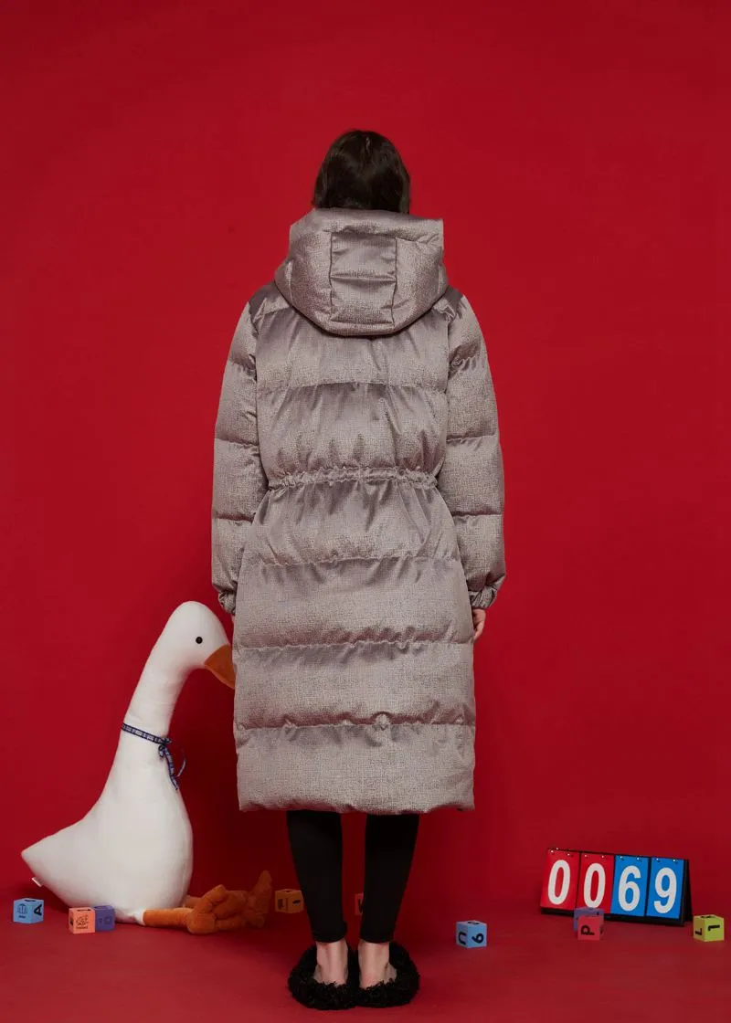 Khaki Hooded Goose Down Puffer Long Coat