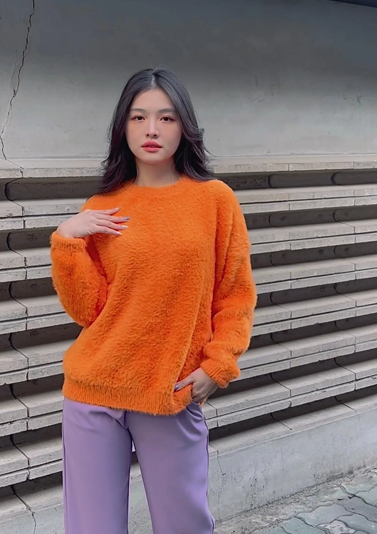 KOREA ORANGE FLUFFY SWEATER