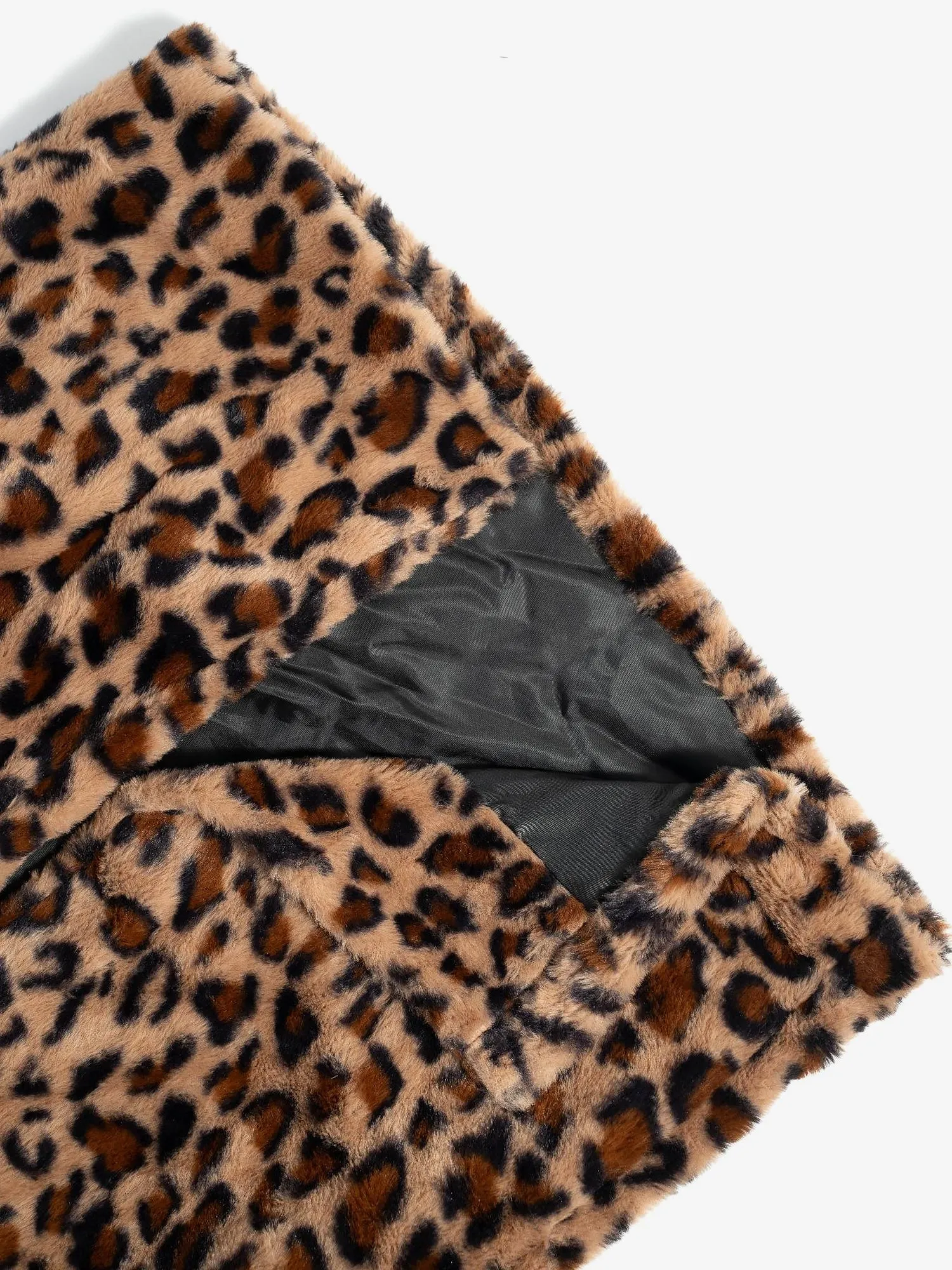 Lapel Faux Fur Leopard Print Plush Long Coat