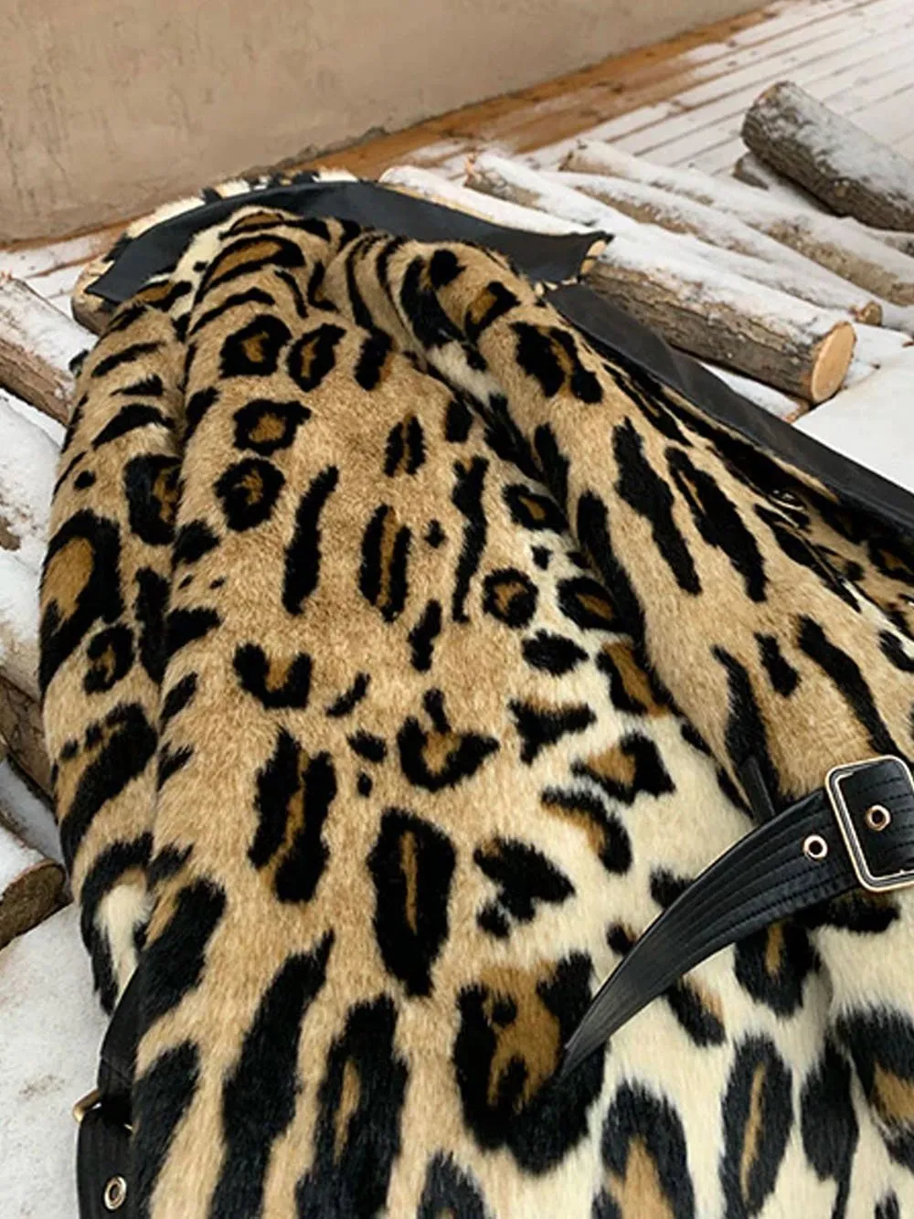 Leopard Faux Fur Trench Coat