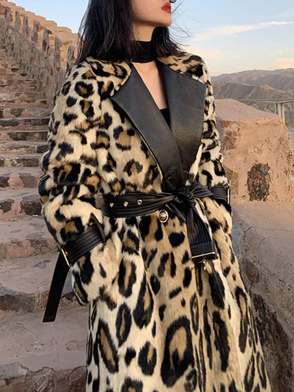 Leopard Faux Fur Trench Coat