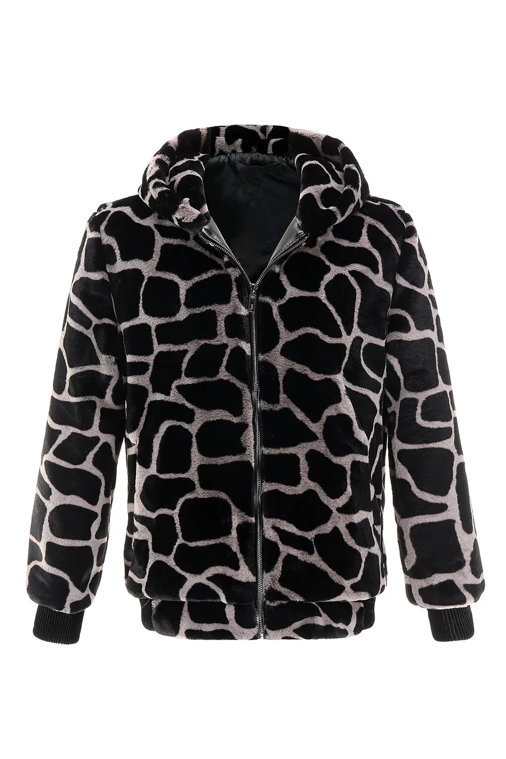 Leopard Faux Fur Zip-Up Hoodie Men's Coat