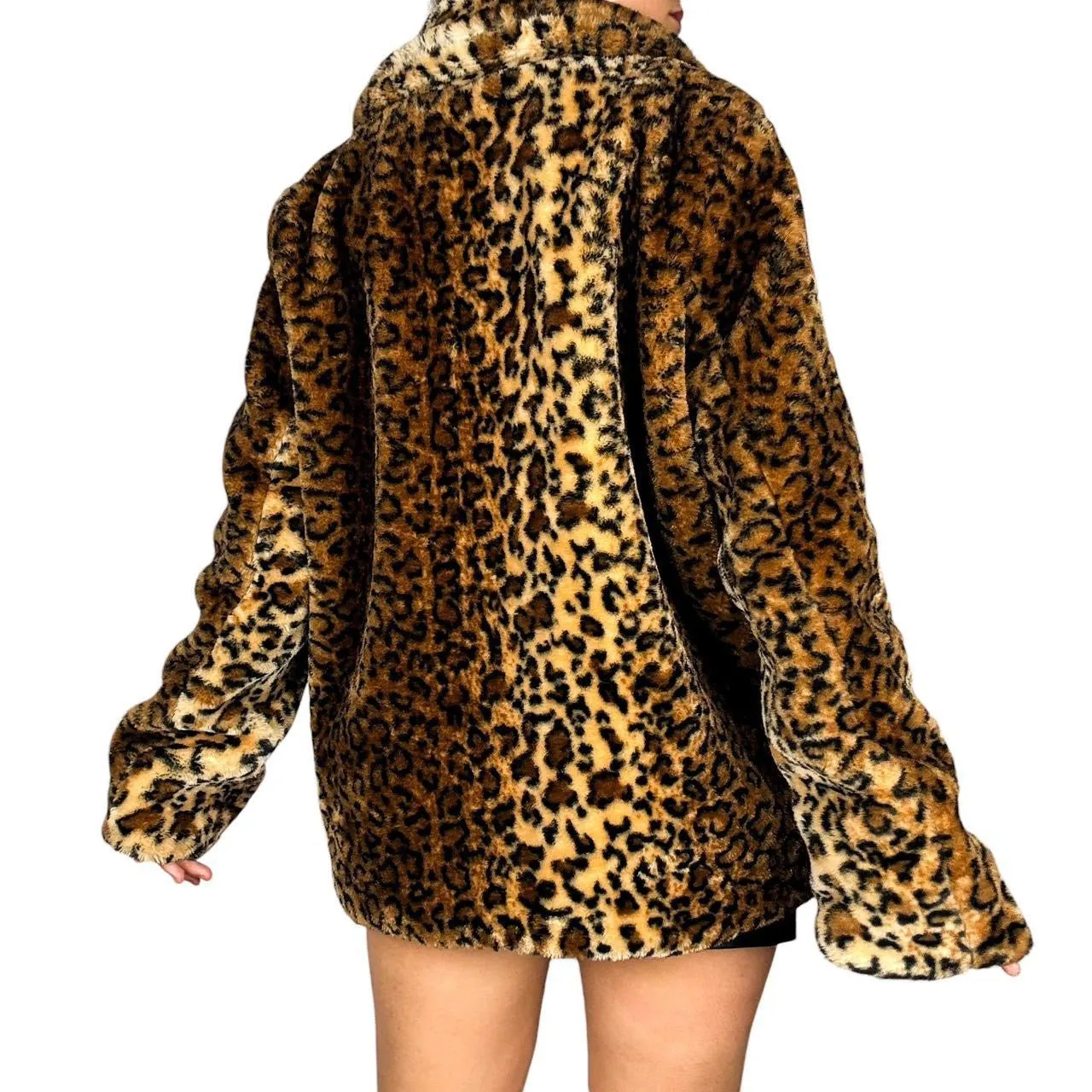 Leopard Print Faux Fur Coat (XL)