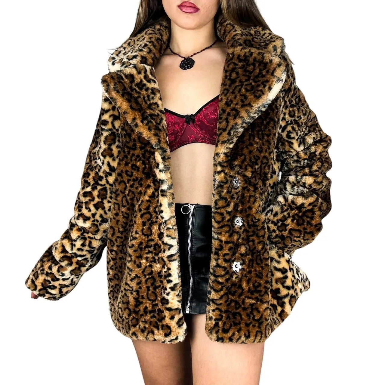 Leopard Print Faux Fur Coat (XL)