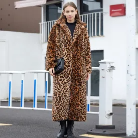 Leopard Print Faux Fur Long Coat