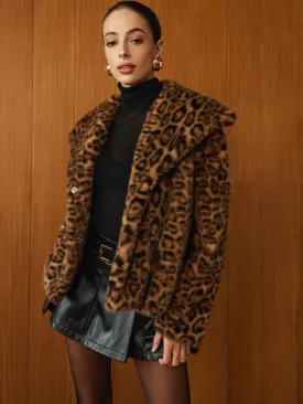 Leopard Printed Faux Fur Warm Coat