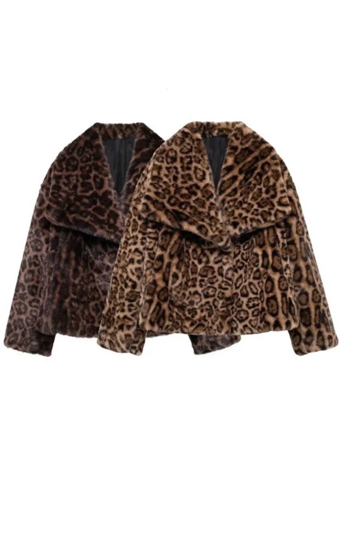 Leopard V-Neck Faux Fur Coat