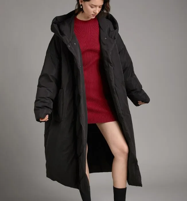 Long Loose Plus size Hooded Down Jacket Women Down Coats