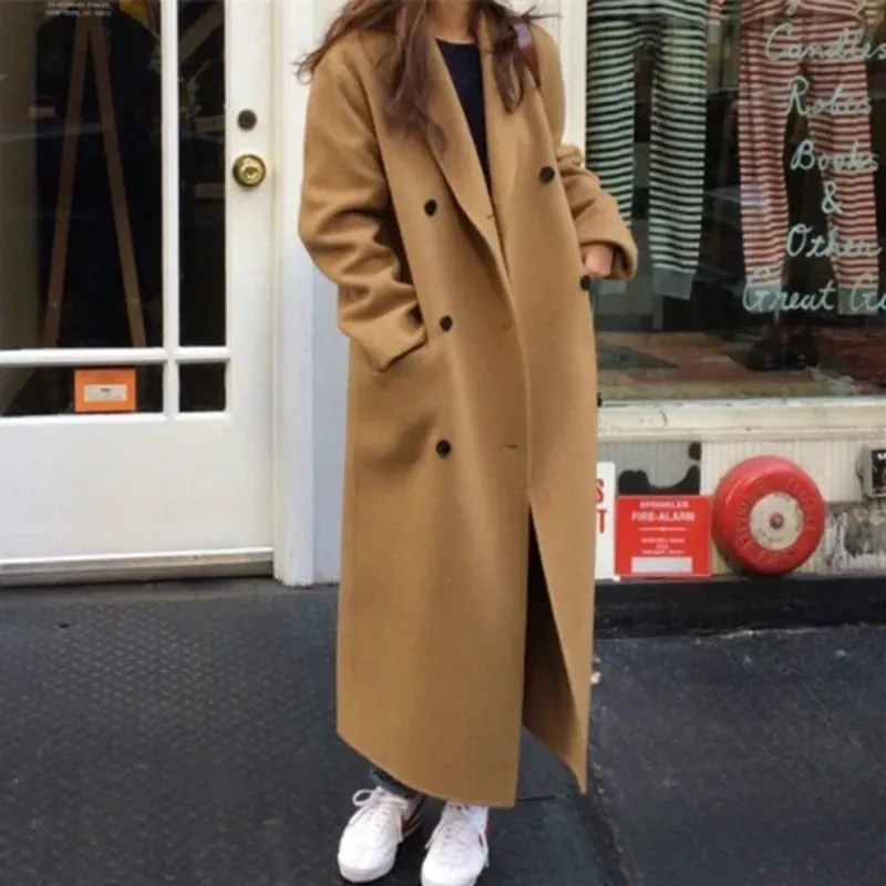 Long Wool Coat Long Sleeve Double Breasted Outerwear Jacket