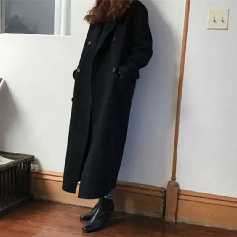 Long Wool Coat Long Sleeve Double Breasted Outerwear Jacket