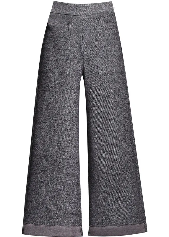 Loose Chocolate High Waist Pockets Wool Winter Pants