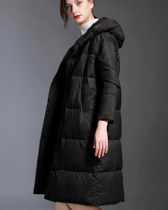 Loose Long Women Down Coat Winter Loose 90% Hooded Duck Down Jackets