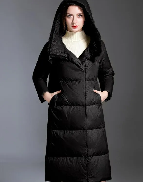 Loose Long Women Down Coat Winter Loose 90% Hooded Duck Down Jackets