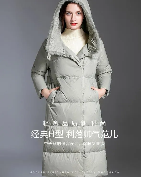 Loose Long Women Down Coat Winter Loose 90% Hooded Duck Down Jackets