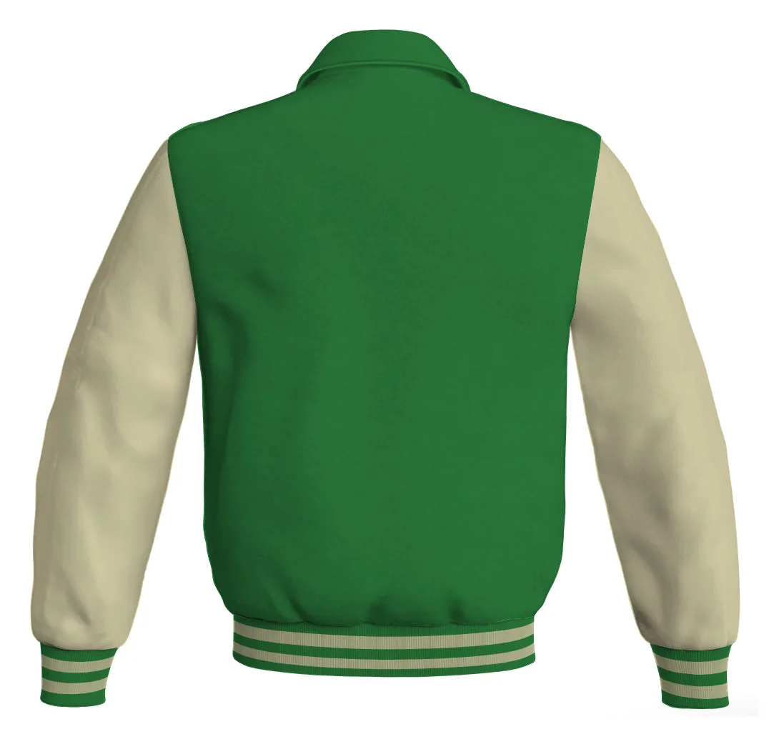 Luxury Bomber Classic Jacket Green Body and Cream Leather Sleeves