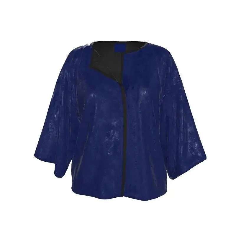 Luxury Velvet Kimono Blazer Navy Ponchos