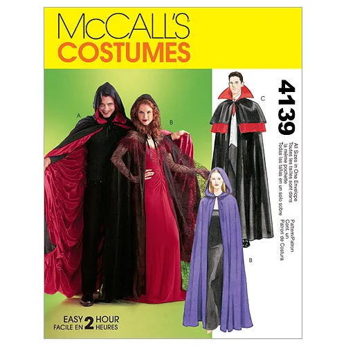 M4139 Misses'/Men's/Teen Boys' Lined & Unlined Cape Costumes (size: All Sizes In One Envelope)